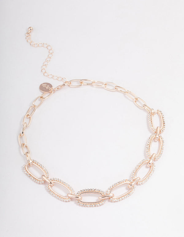 Rose Gold Diamante Oval Link Choker