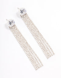 Silver Cubic Zirconia Round Cup Chain Drop Earrings - link has visual effect only