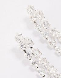 Silver Cubic Zirconia Double Row Square & Round Drop Earrings - link has visual effect only