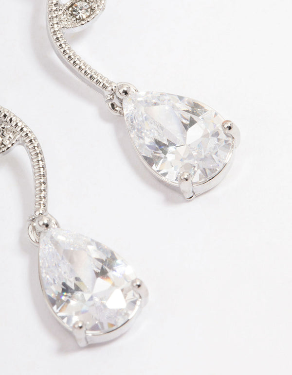 Silver Cubic Zirconia Floral Teardrop Earrings