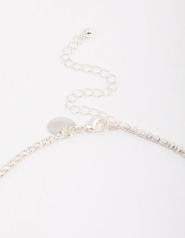 Silver Cubic Zirconia Cup Chain Tassel Earring & Necklace Set