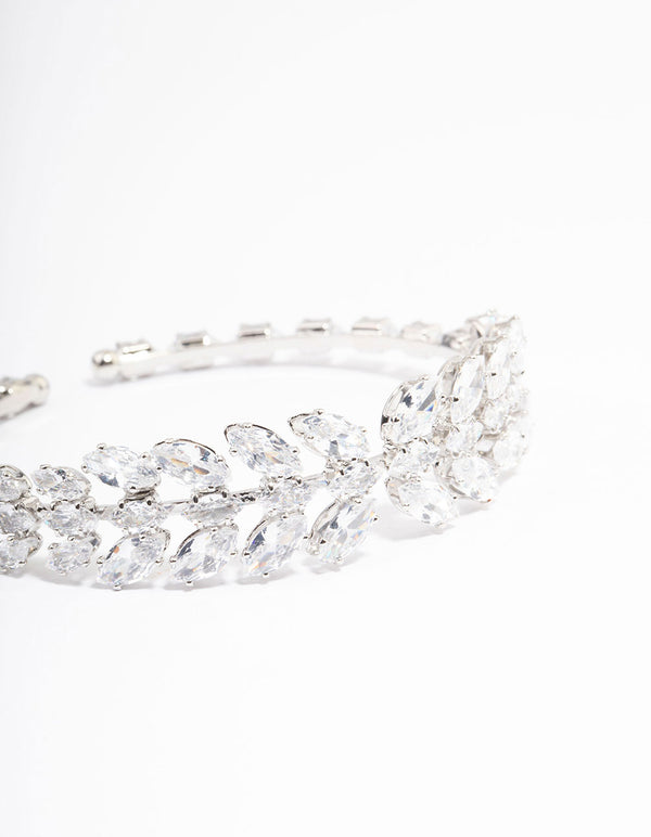 Silver Cubic Zirconia Statement Marquise Wrist Cuff