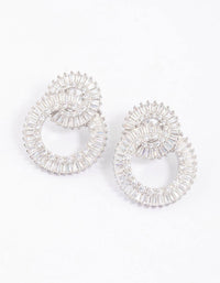 Silver Cubic Zirconia Double Circle Diamante Drop Earrings - link has visual effect only