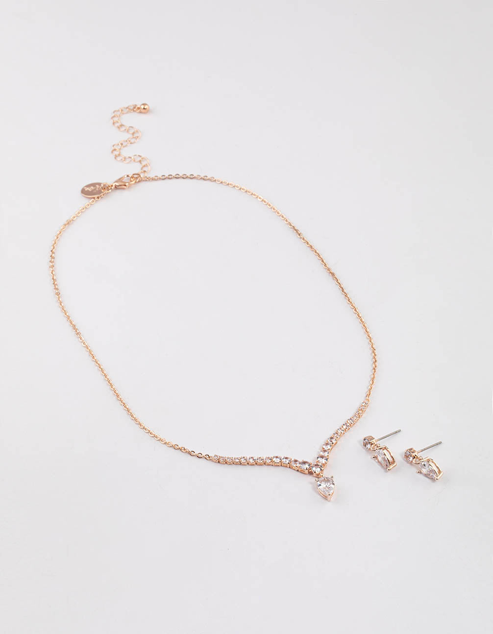 Rose Gold Pear Shape Drop Necklace & Earrings Set