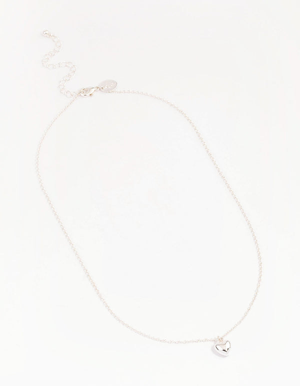 Silver Mini Puffy Heart Pendant Necklace