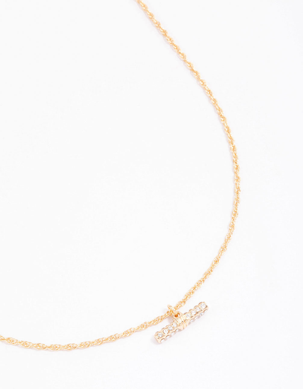 Gold Diamante T-Bar Pendant Necklace