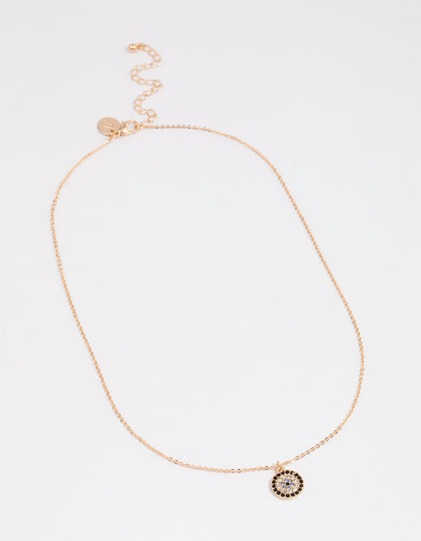 Gold Diamante Evil Eye Pendant Necklace