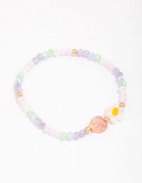 Beaded Facet Heart & Daisy Flower Bracelet - link has visual effect only