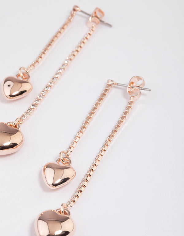 Rose Gold Dangling Heart Drop Earrings