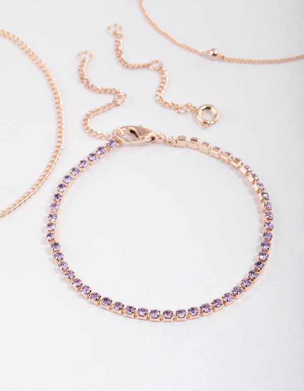 Rose Gold Diamante Twisted Bracelet & Anklet 4-Pack Set