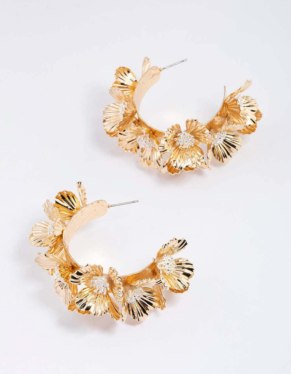 Gold Statement Floral Peral Hoop Earrings