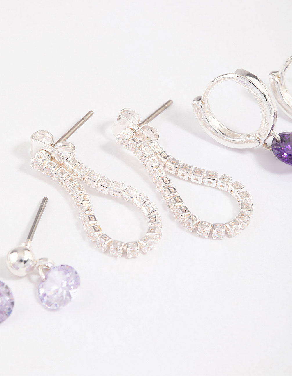 Silver Plated Brass  Cubic Zirconia Cup Chain Earring 6-Pack