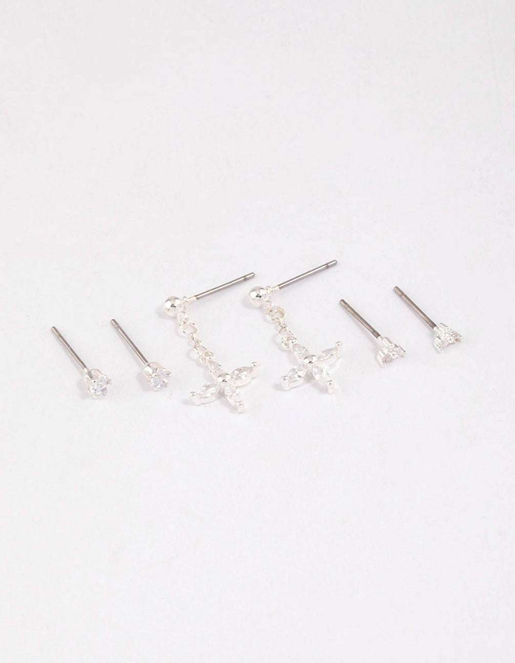 Silver Plated Brass  Cubic Zirconia Drop Flower Earring 6-Pack