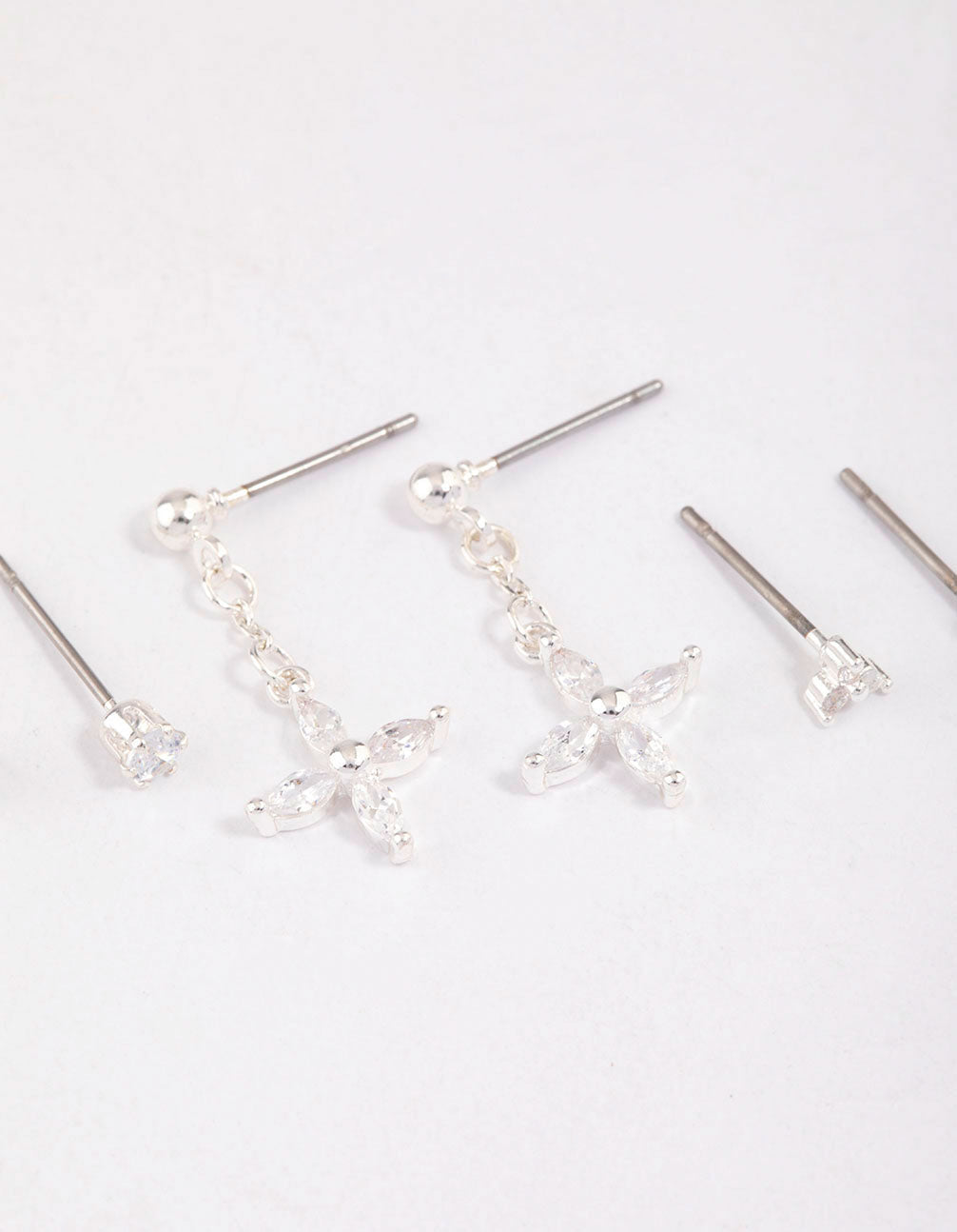 Silver Plated Brass  Cubic Zirconia Drop Flower Earring 6-Pack
