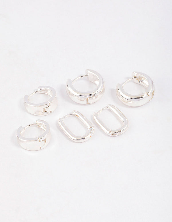 Silver Plated Brass  Basic Huggie Earrings 6-Pack