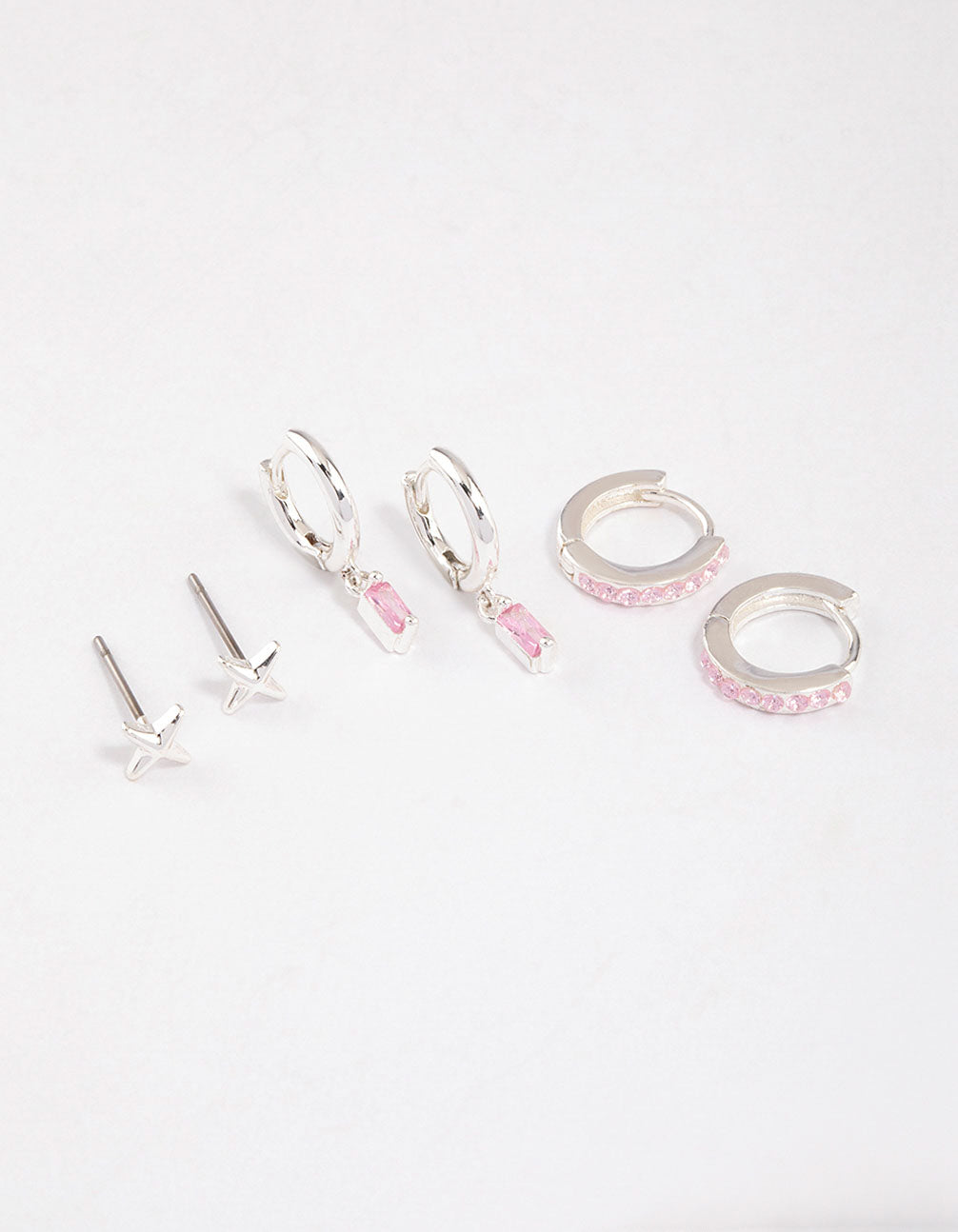 Silver Plated Brass  Barbie Baguette Huggie Earrings 6-Pack