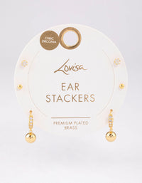 Gold Plated Brass Cubic Zirconia Huggie Ball Earrings 6-Pack - link has visual effect only