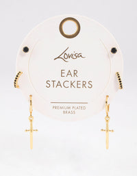 Gold Plated Brass Cubic Zirconia Dagger Huggie Earrings Pack - link has visual effect only