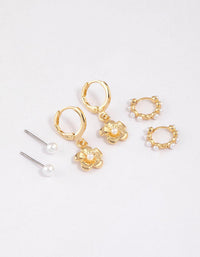 Gold Plated Brass Pearl Drop Flower Earrings 6-Pack - link has visual effect only