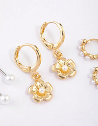 Gold Plated Brass Pearl Drop Flower Earrings 6-Pack - link has visual effect only