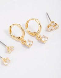 Gold Plated Brass Cubic Zirconia Trio Stud Earrings 6-Pack - link has visual effect only