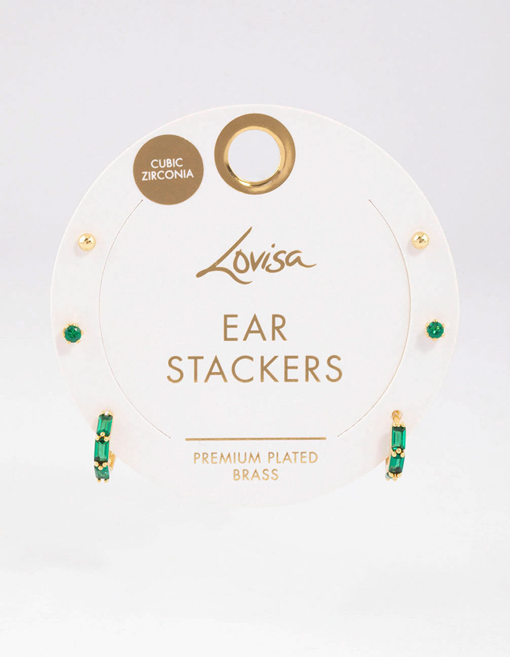 Gold Plated Brass Baguette Huggie Gold Ball Earrings 6-Pack