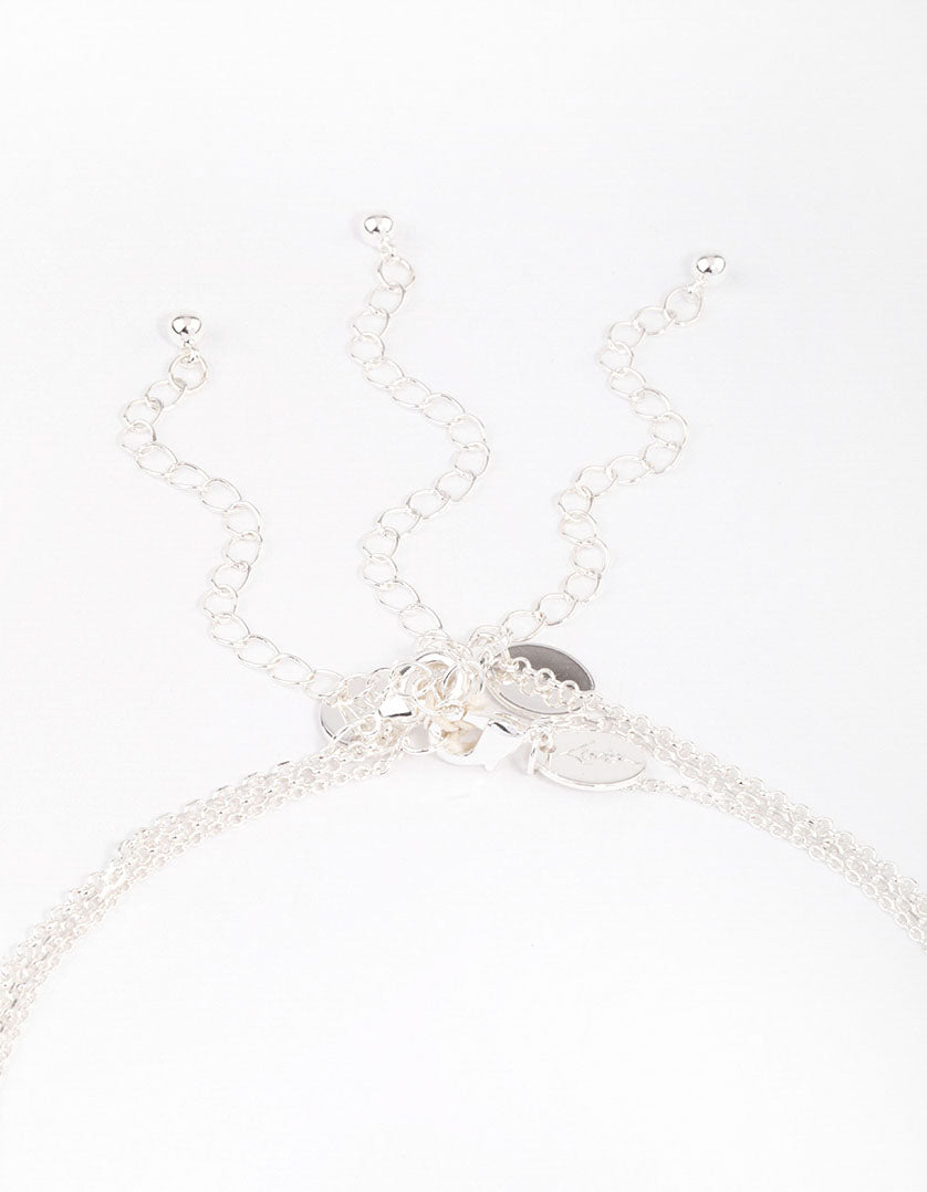Silver Plated Brass Trio Layered Molten Disc Necklace
