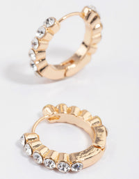 Gold Classic Diamante Huggie Earrings & Polishing Set - link has visual effect only