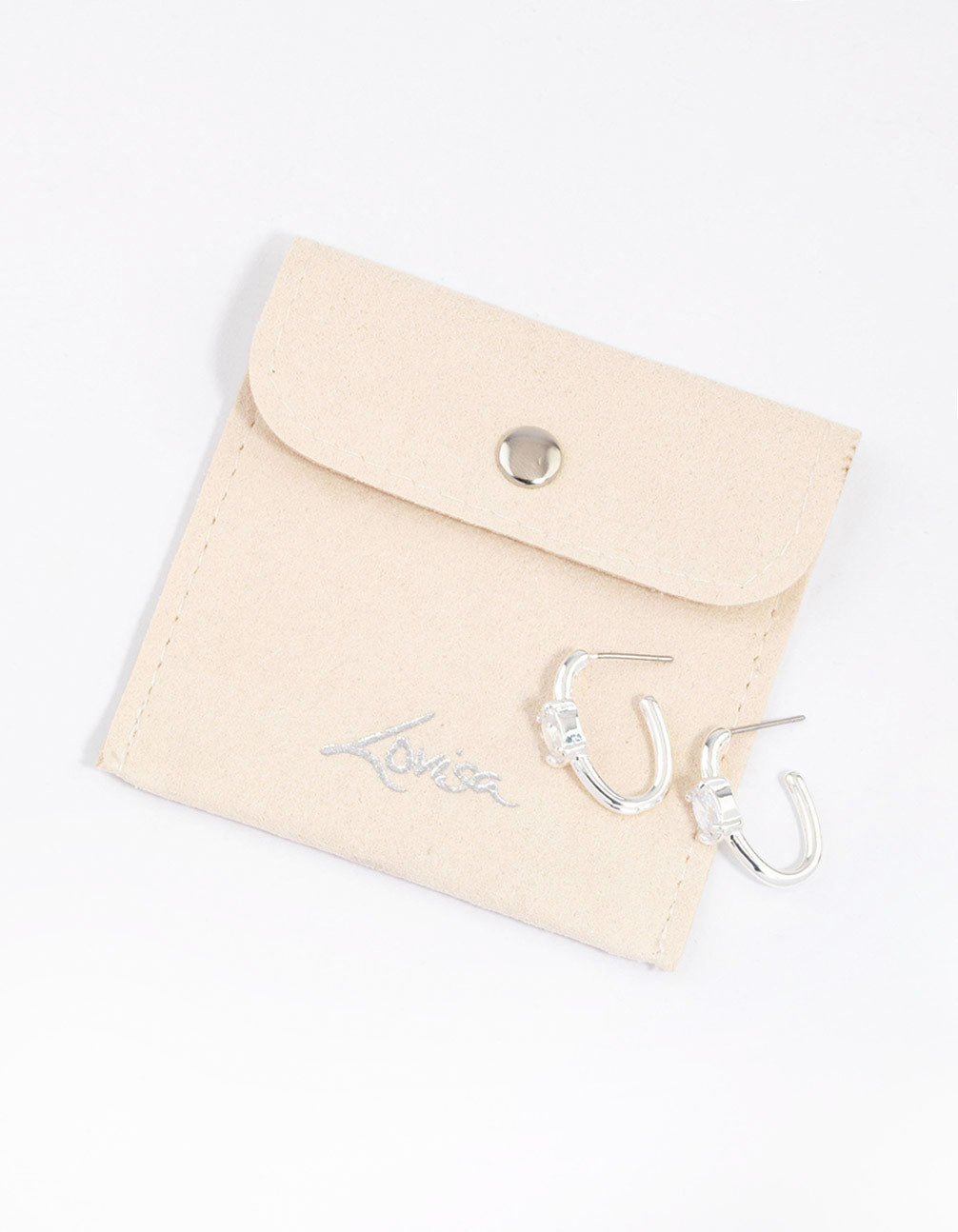 Silver Diamante Oval Hoop Earrings & Polishing Set