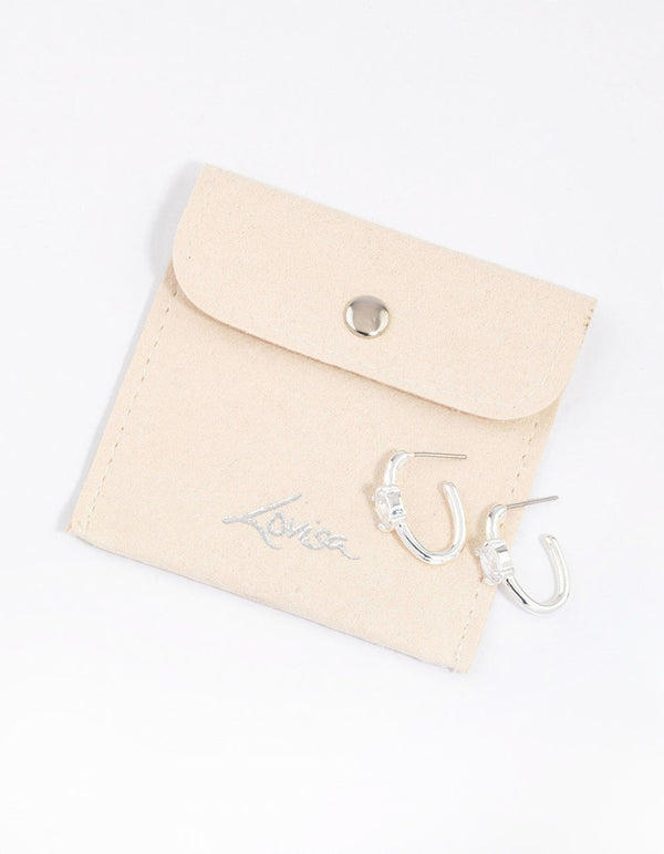 Silver Diamante Oval Hoop Earrings & Polishing Set