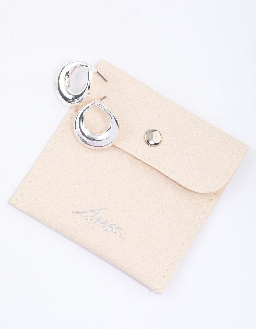 Silver Open Circle Stud Earrings & Polishing Set