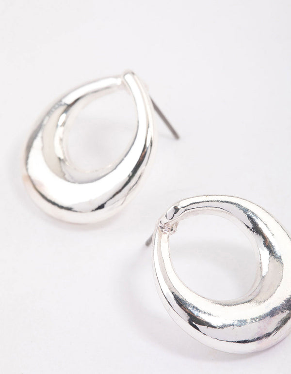 Silver Open Circle Stud Earrings & Polishing Set