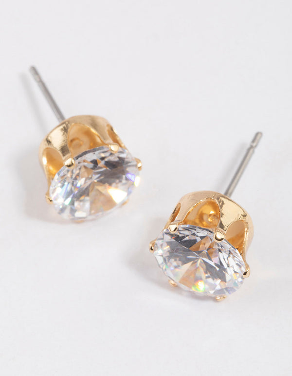 Gold Statement Diamante Stud Earrings & Polishing Set