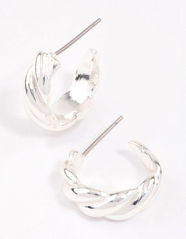 Silver Rope Twisted Huggie Earrings & Polishing Set