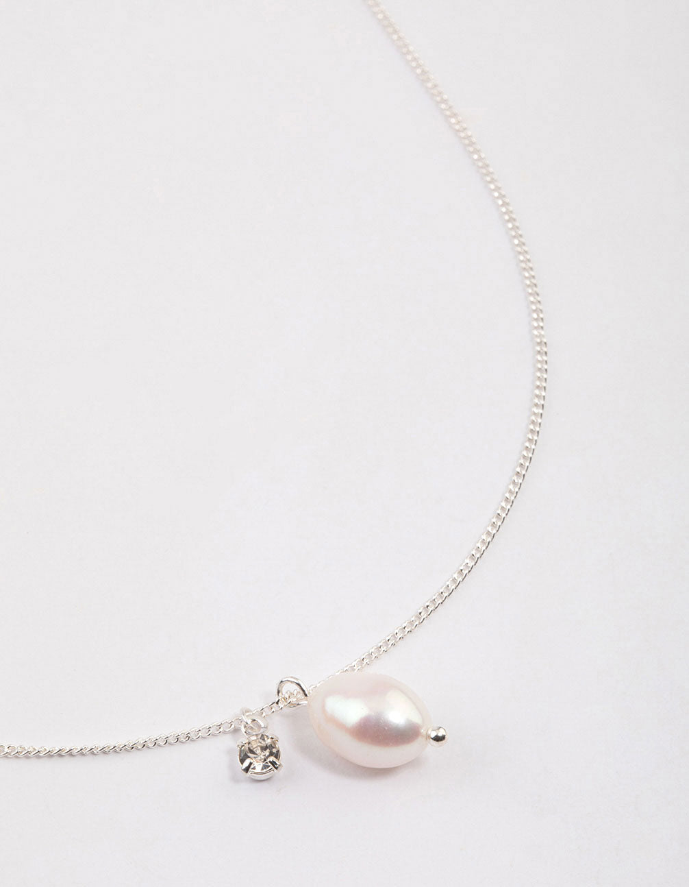 Silver Freshwater Pearl Diamante Drop Necklace & Polishing Set