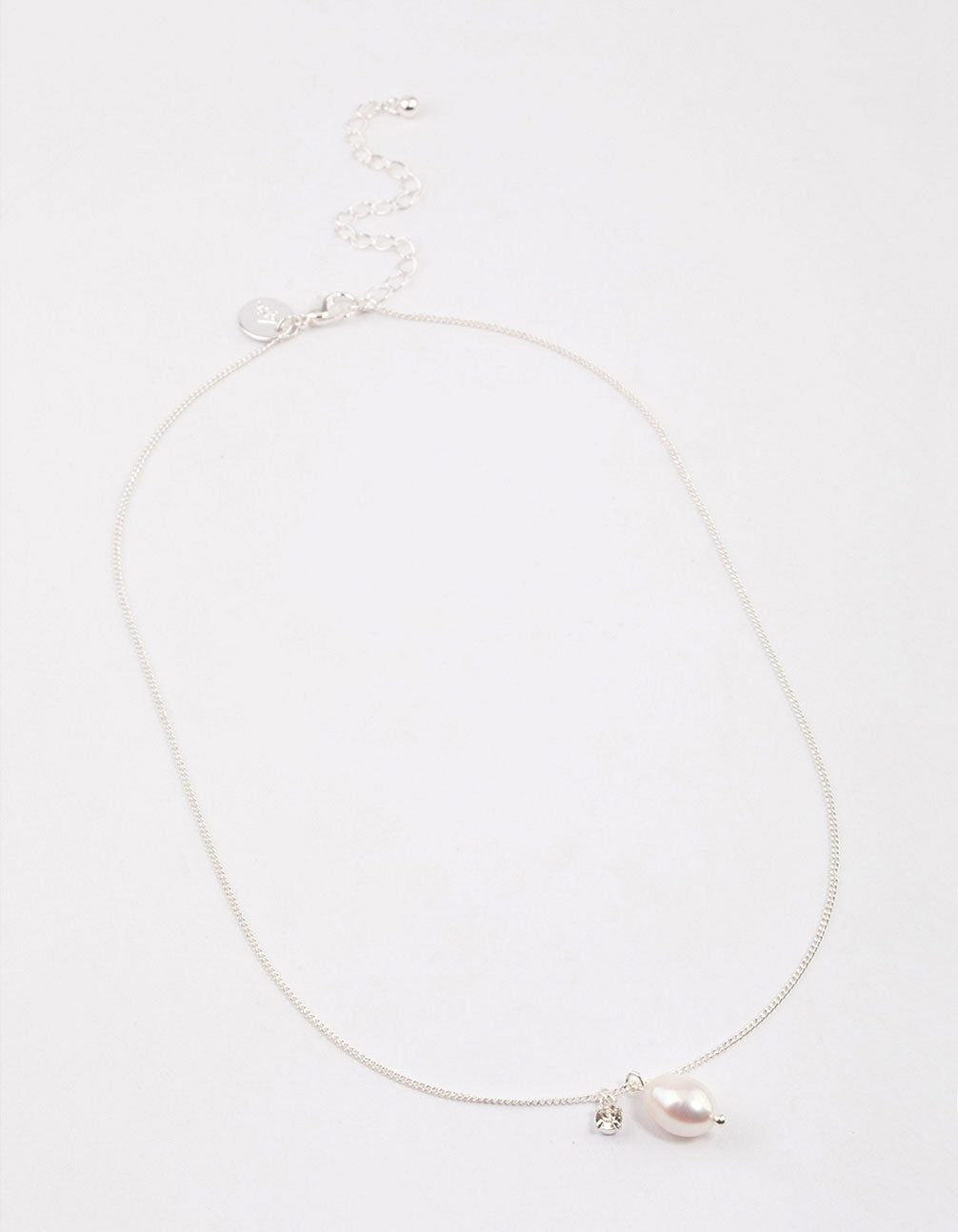 Silver Freshwater Pearl Diamante Drop Necklace & Polishing Set