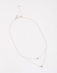 Silver Double Diamante Heart Necklace & Polishing Set - link has visual effect only