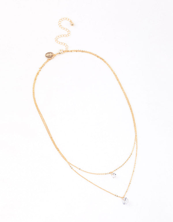 Gold Double Row Cubic Zirconia Necklace & Polishing Set