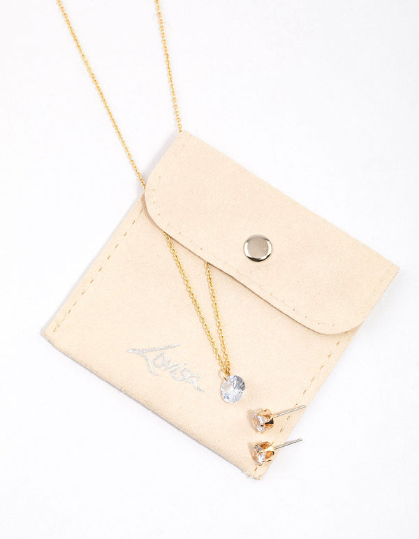 Gold Floating Cubic Zirconia Drop Jewellery & Polishing Set