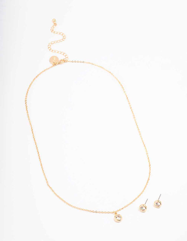 Gold Simple Diamante Drop Jewellery & Polishing Set