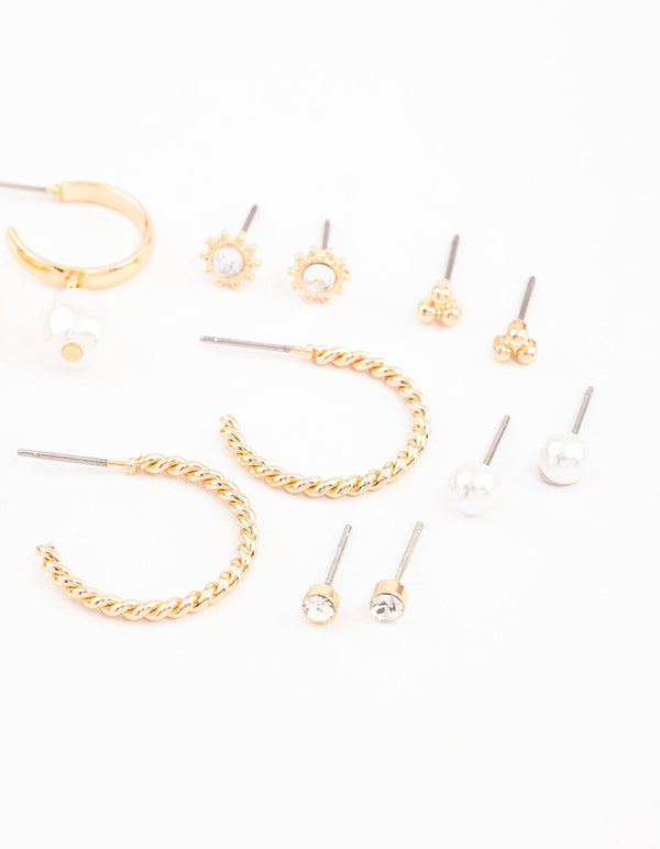 Gold Mixed Pearl Multi Stud Earrings