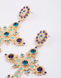 Gold Multi Cross Stone Drop Earrings - link has visual effect only
