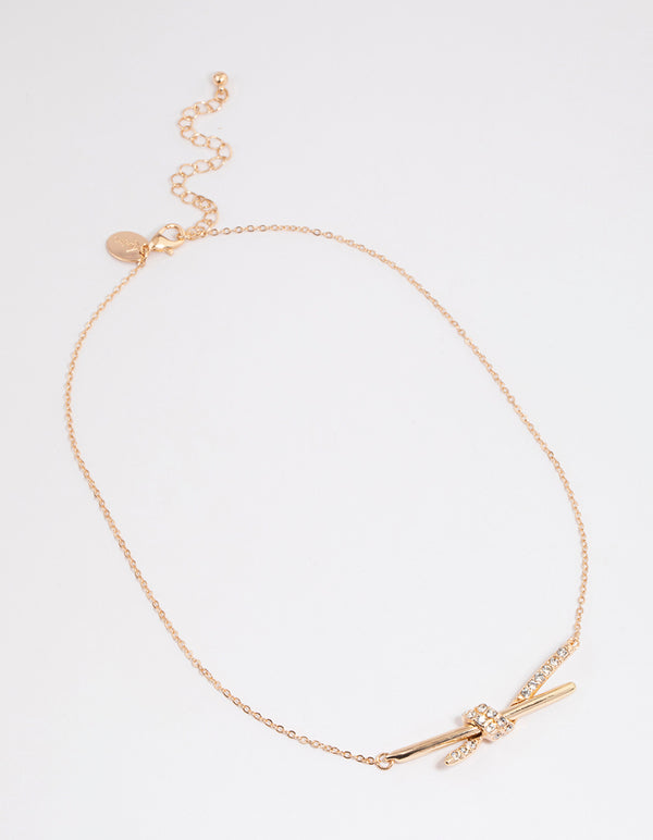 Gold Diamante Knotted Twisted Necklace