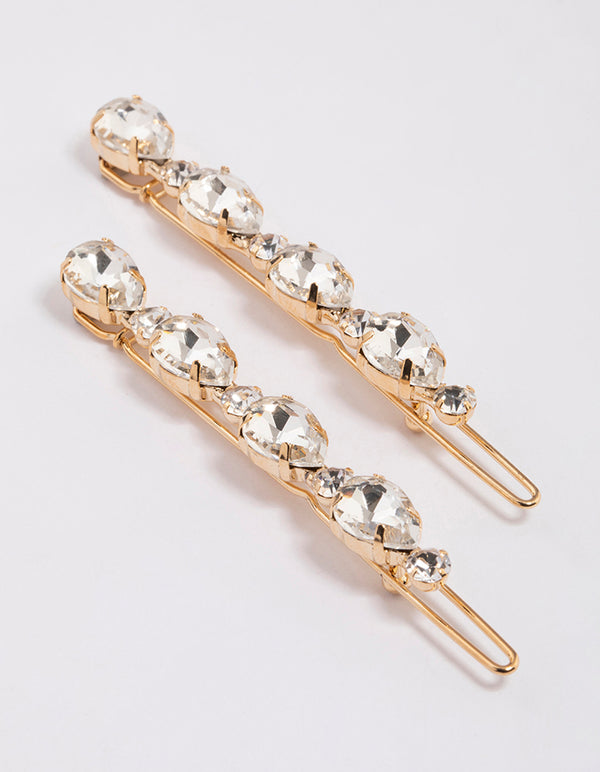Gold Diamante Hair Clips Pack