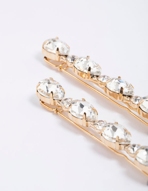 Gold Diamante Hair Clips Pack