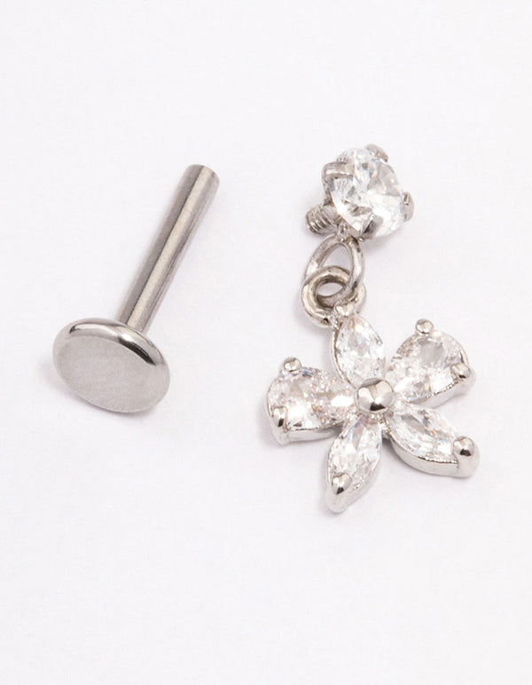 Titanium Cubic Zirconia Bow Drop Flat Back