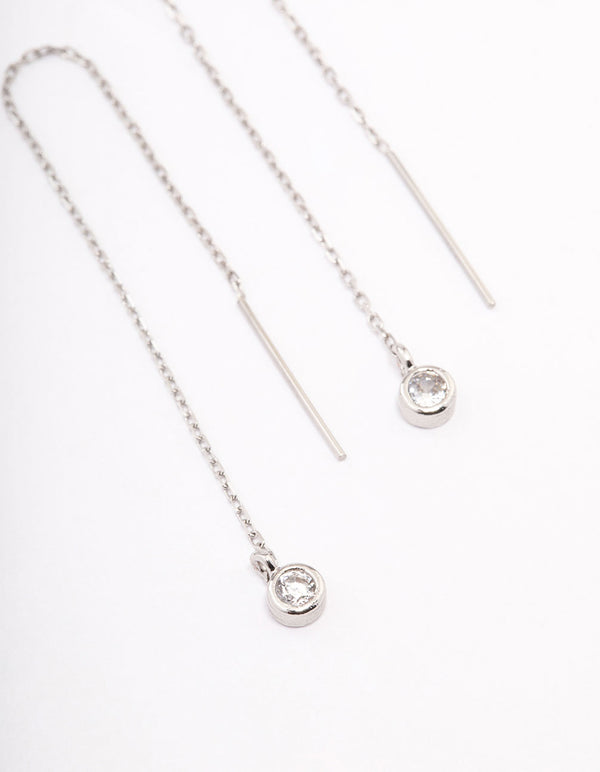 Surgical Steel Thread Through Round Cubic Zirconia Earrings