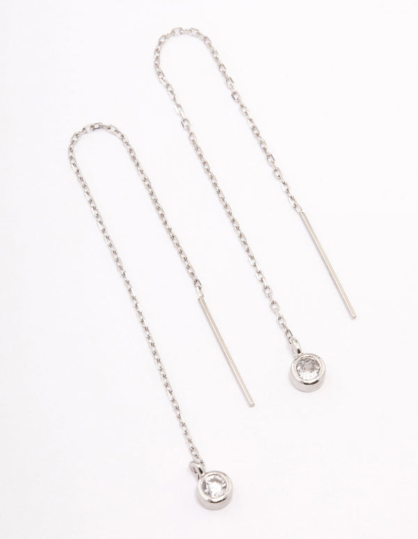 Surgical Steel Thread Through Round Cubic Zirconia Earrings