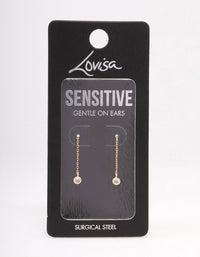 Gold Plated Surgical Steel Thread Through Round Cubic Zirconia Earrings - link has visual effect only