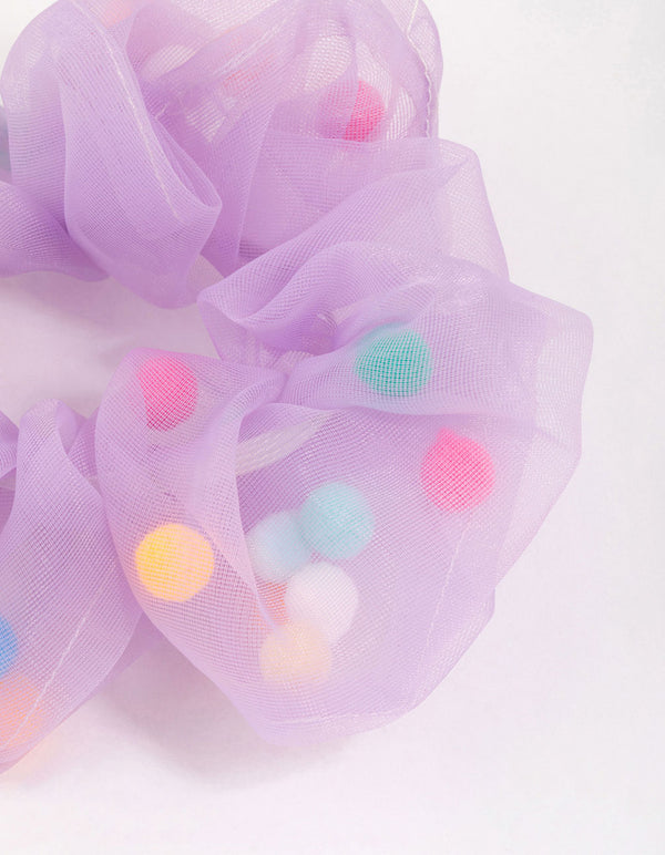 Kids Fabric Statement Pom Pom Hair Scrunchie